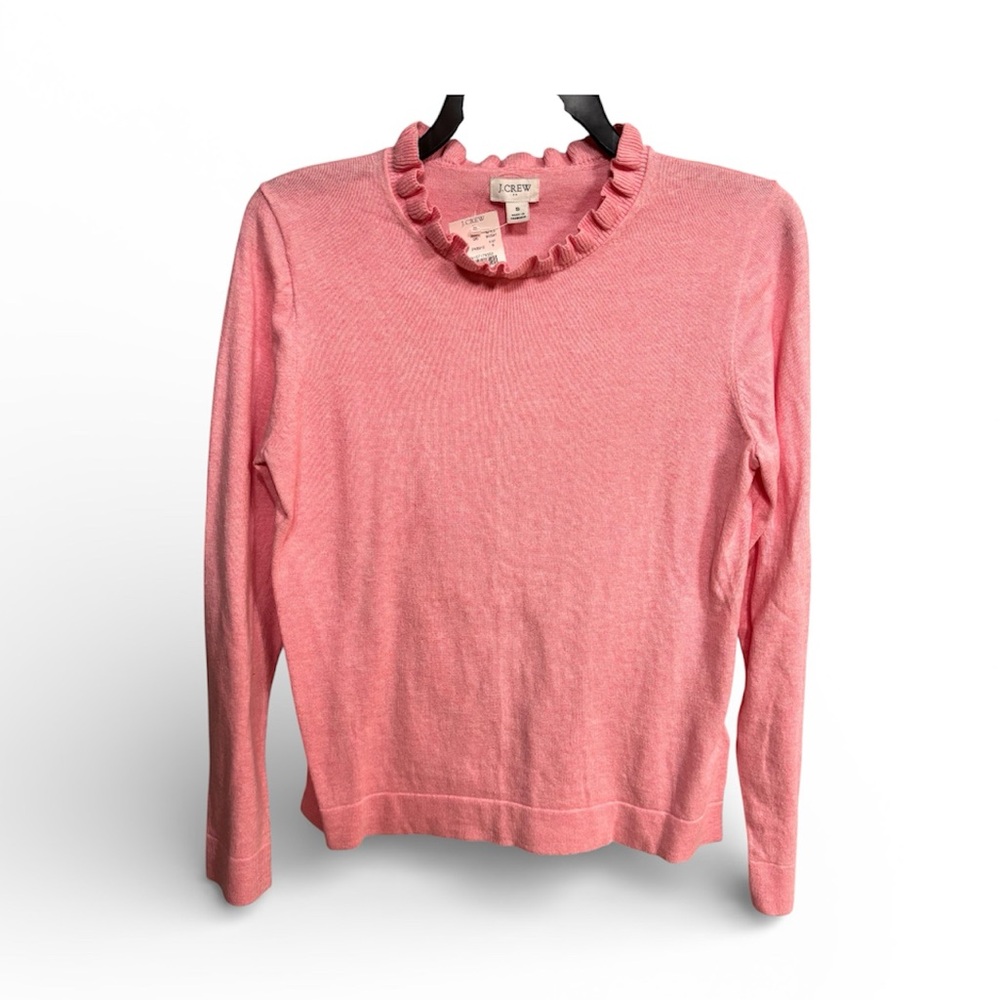 J.Crew Pink Ruffle Neck 100% Cotton Sweater Sz S EUC
